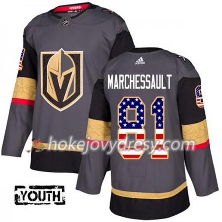 Dětské Hokejový Dres Vegas Golden Knights Jonathan Marchessault 81 Adidas 2017-2018 Šedá USA Flag Fashion Authentic